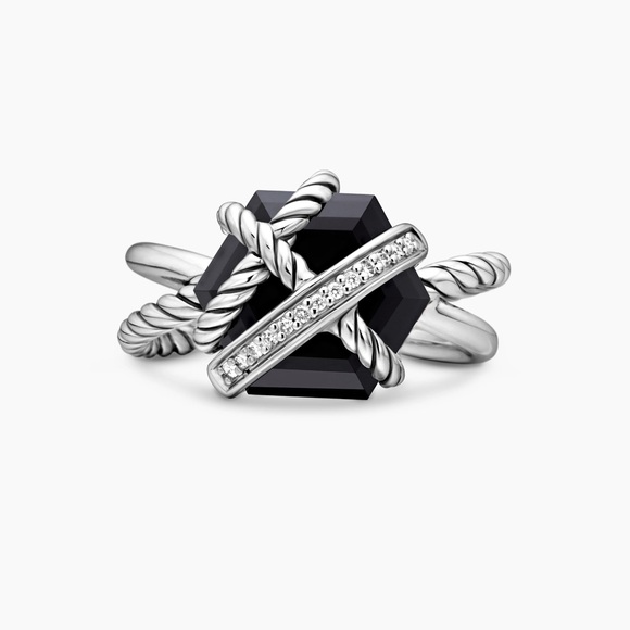 David Yurman cable wrap ring - sterling silver with black onyx and diamonds - Picture 2 of 5